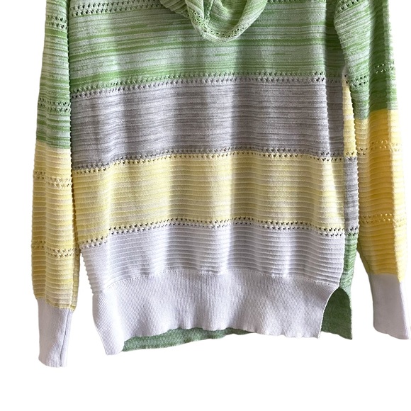 Lightweight block green, yellow, white & gray striped long sleeve hoodie - Picture 12 of 14
